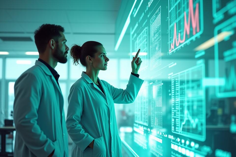 Researchers collaborating in a modern lab setting with data visualizations on screens, symbolizing scientific rigor and evidence-based wellness solutions.